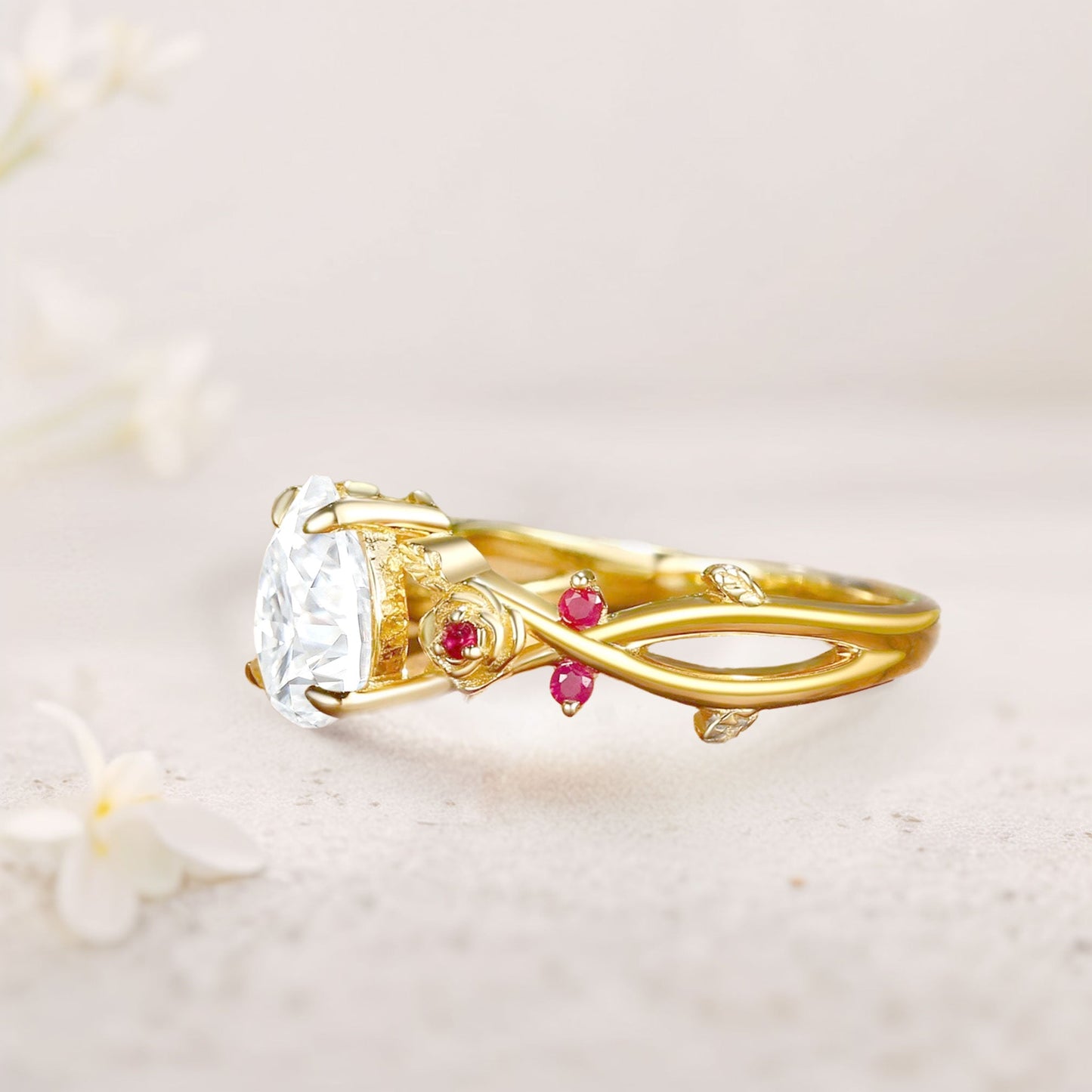 Unique floral engagement rings Pear Moissanite Rose Flower Inspired Engagement Ring