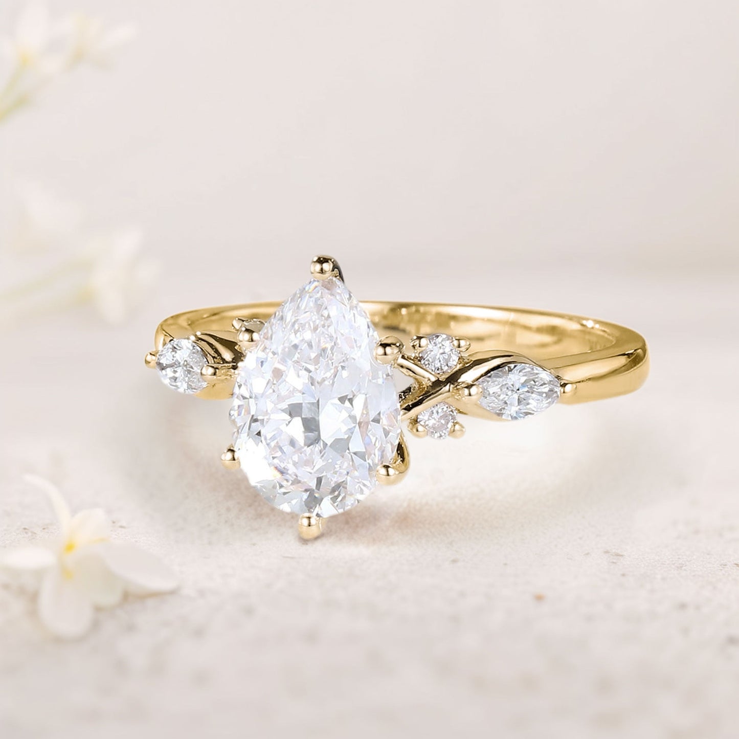 Unique Pear Moissanite Twist Ring Engagement Ring