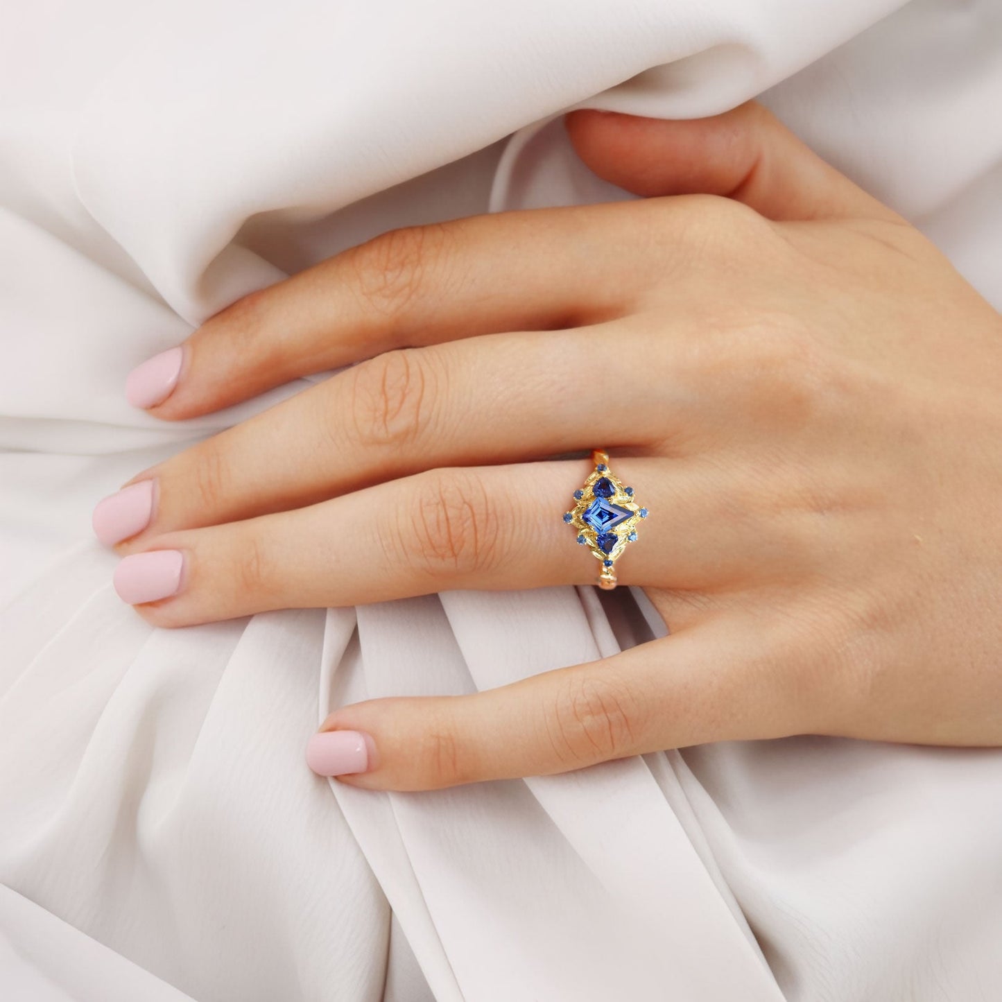 Unique floral engagement rings Kite Sapphire Engagement Ring Leaf Flower Wedding Ring