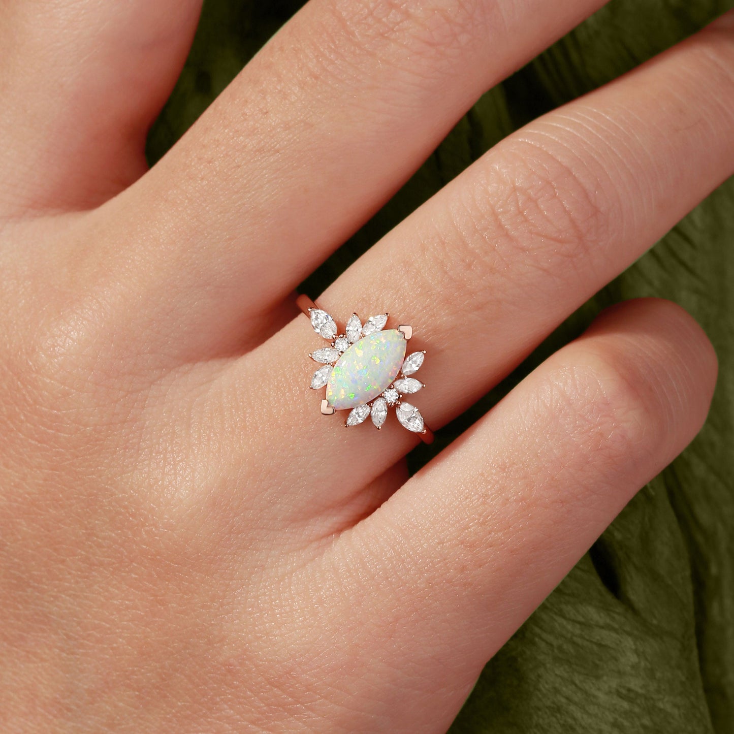 Unique floral engagement rings Marquise Opal Butterfly Fairy Engagement Ring