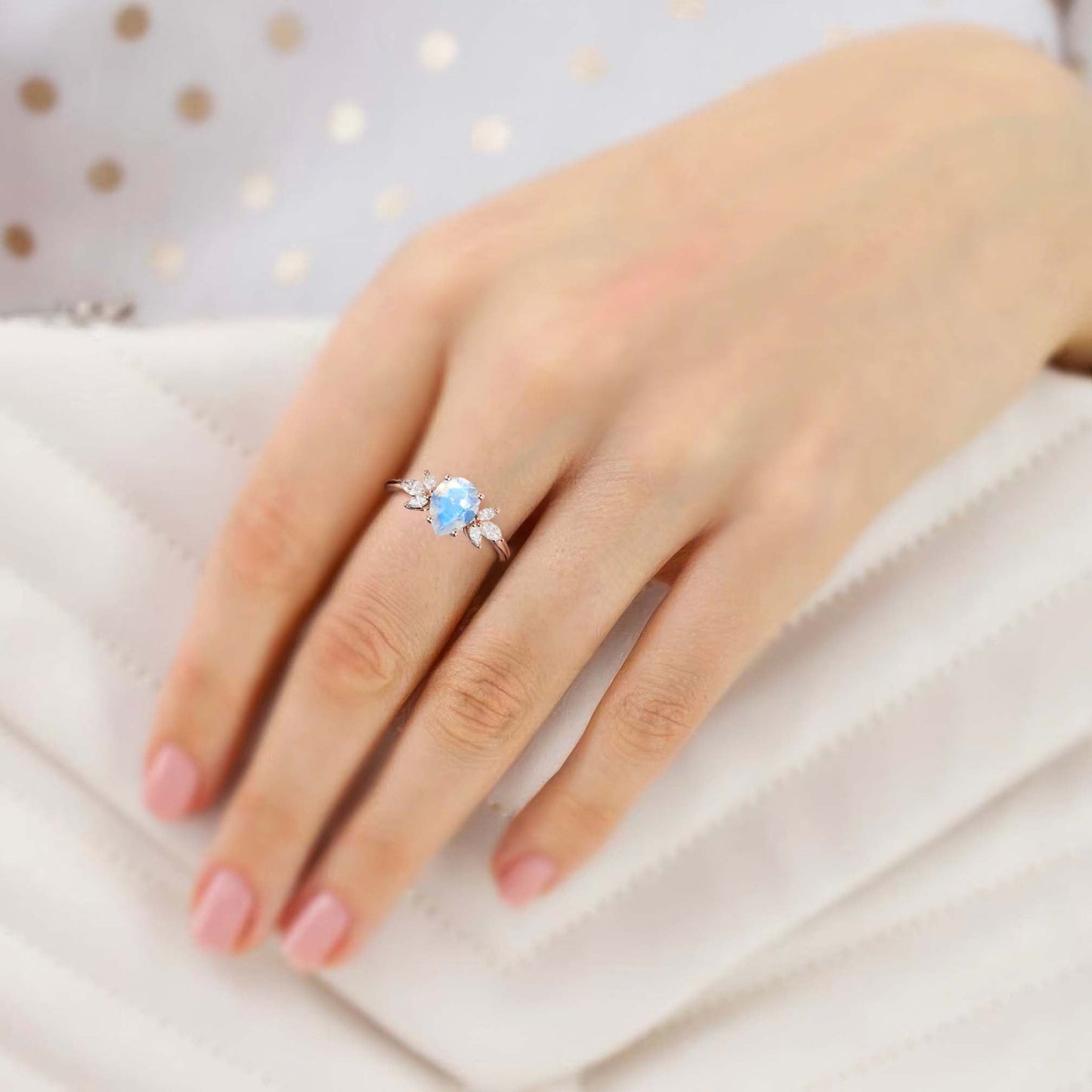 Unique Pear Moonstone Engagement Ring Simple Cluster Bridal Ring