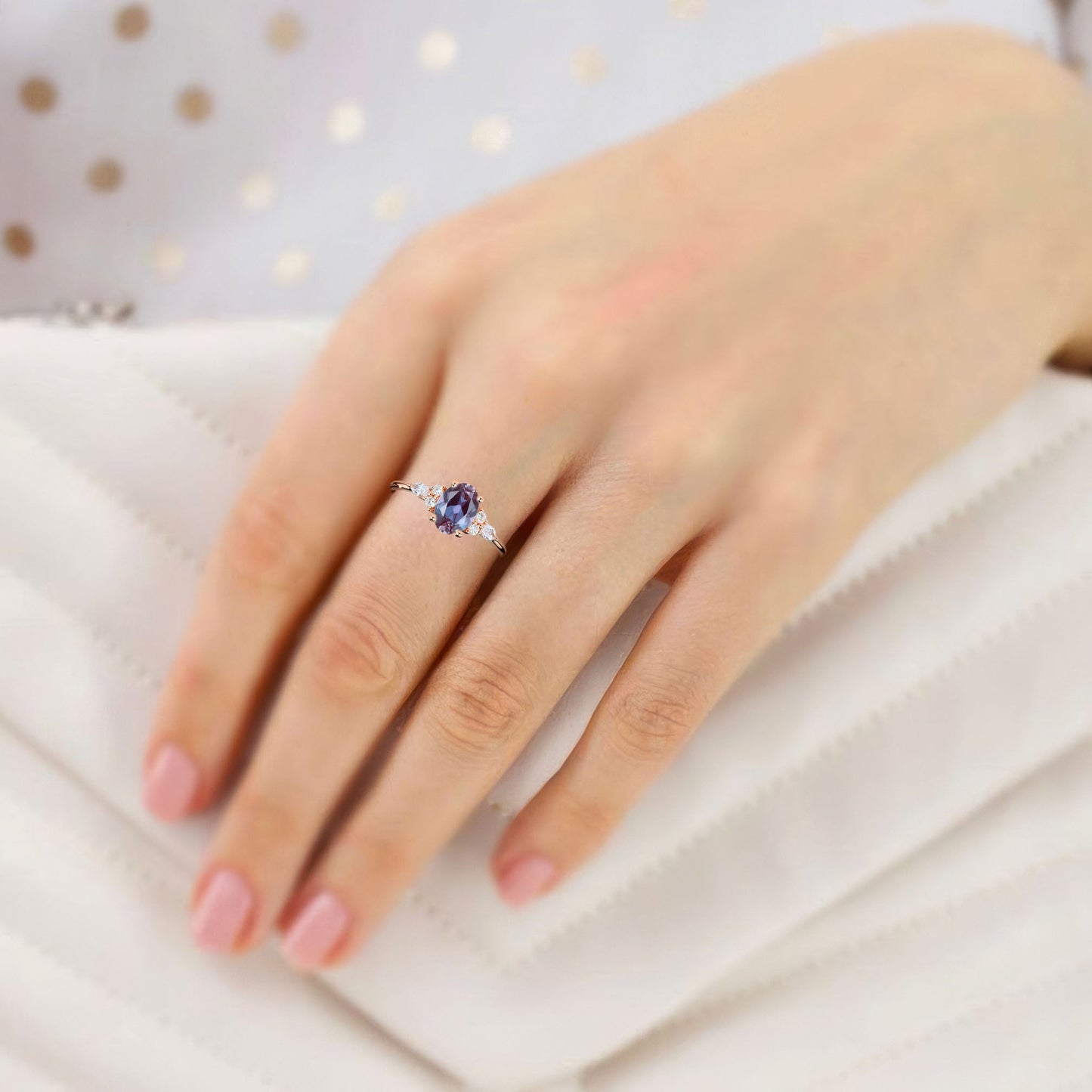 Vintage Oval Alexandrite Cluster Engagement Ring