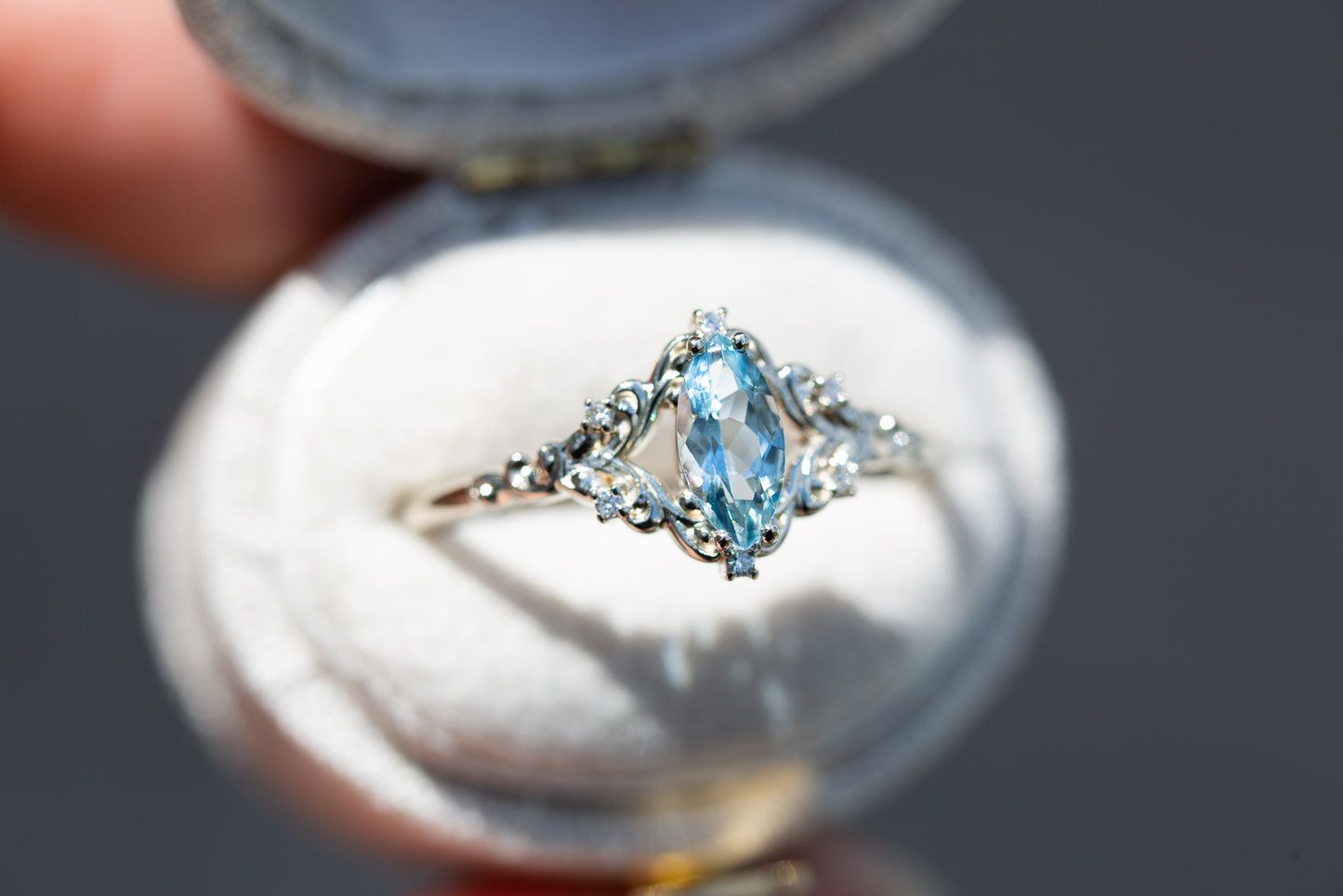 Unique Aurora Marquise Lab Aquamarine Ring