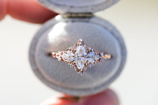 Unique Starlight Marquise Moissanite Ring