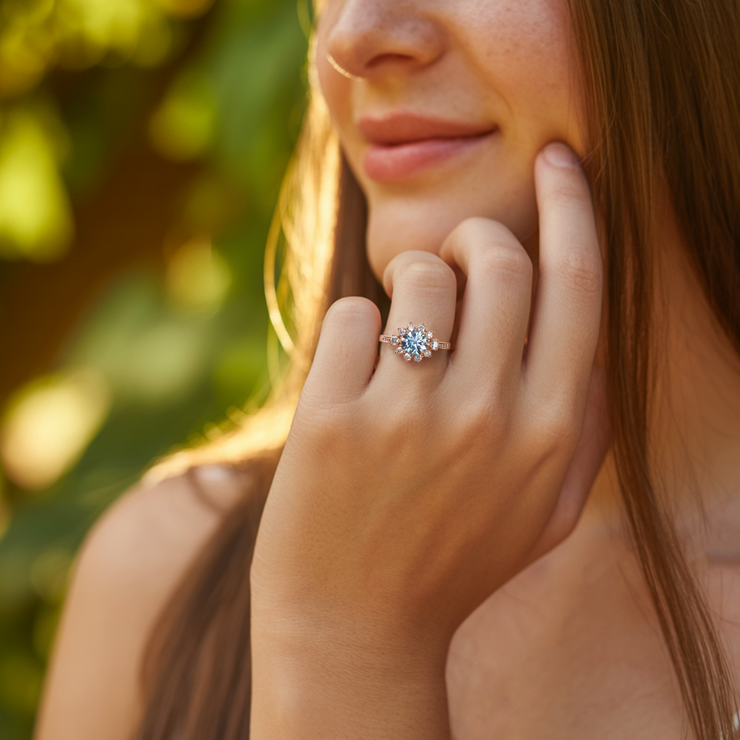 1.5ct Round Blue Moissanite Ring