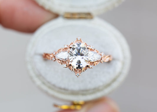 Unique Aurora Moon Oval Moissanite Engagement Ring