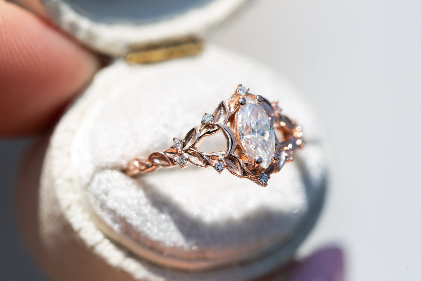 Unique Briar Moon Marquise Moissanite Ring