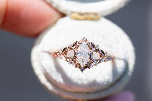 Unique Briar Moon Marquise Moissanite Ring