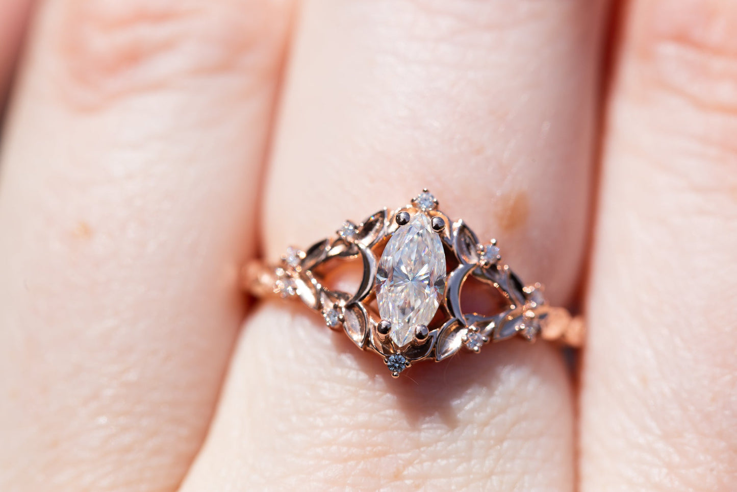Unique Briar Moon Marquise Moissanite Ring