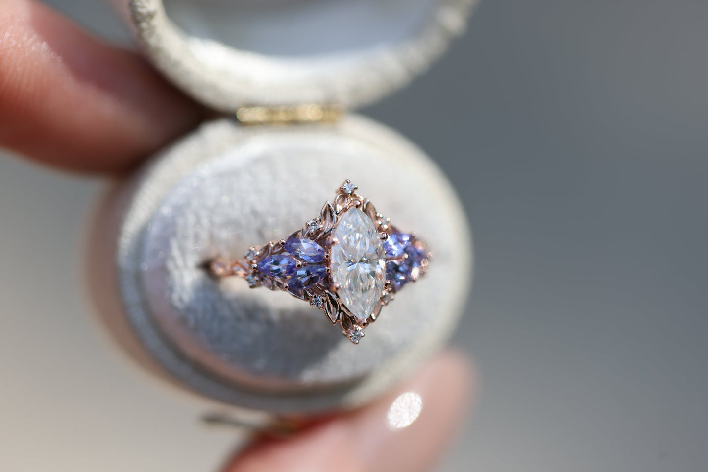 Unique floral engagement rings Starlight Marquise Moissanite Ring