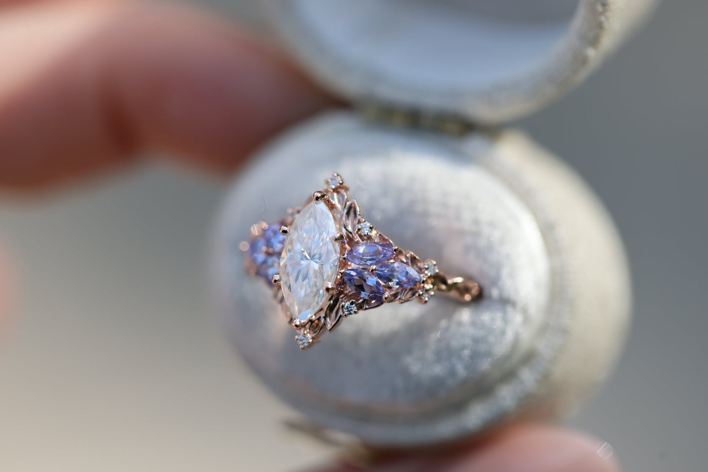 Unique floral engagement rings Starlight Marquise Moissanite Ring