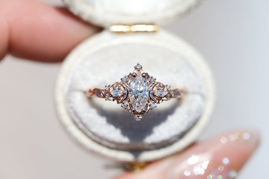 Unique floral engagement rings Moon Marquise Moissanite Engagement Ring