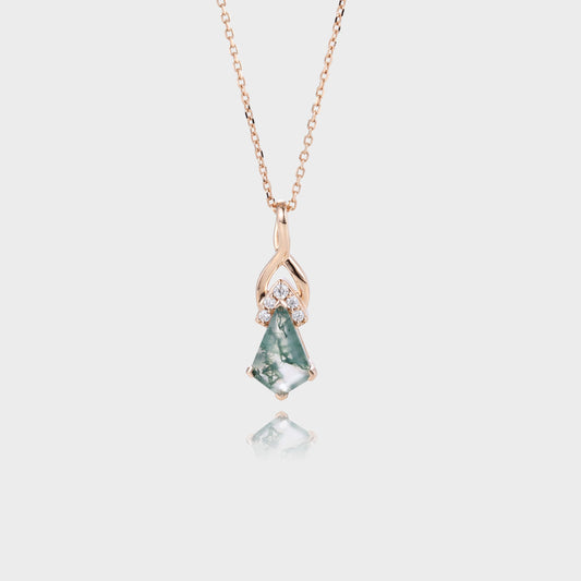 Unique Kite Cut Moss Agate Necklace Fishtail Pendant Necklace