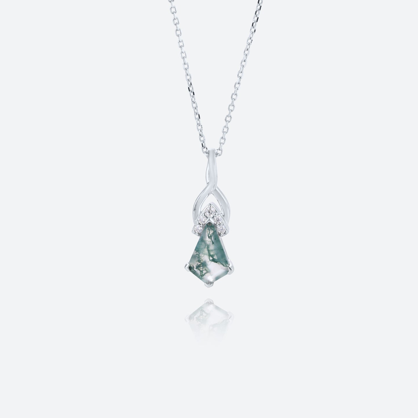 Unique Kite Cut Moss Agate Necklace Fishtail Pendant Necklace