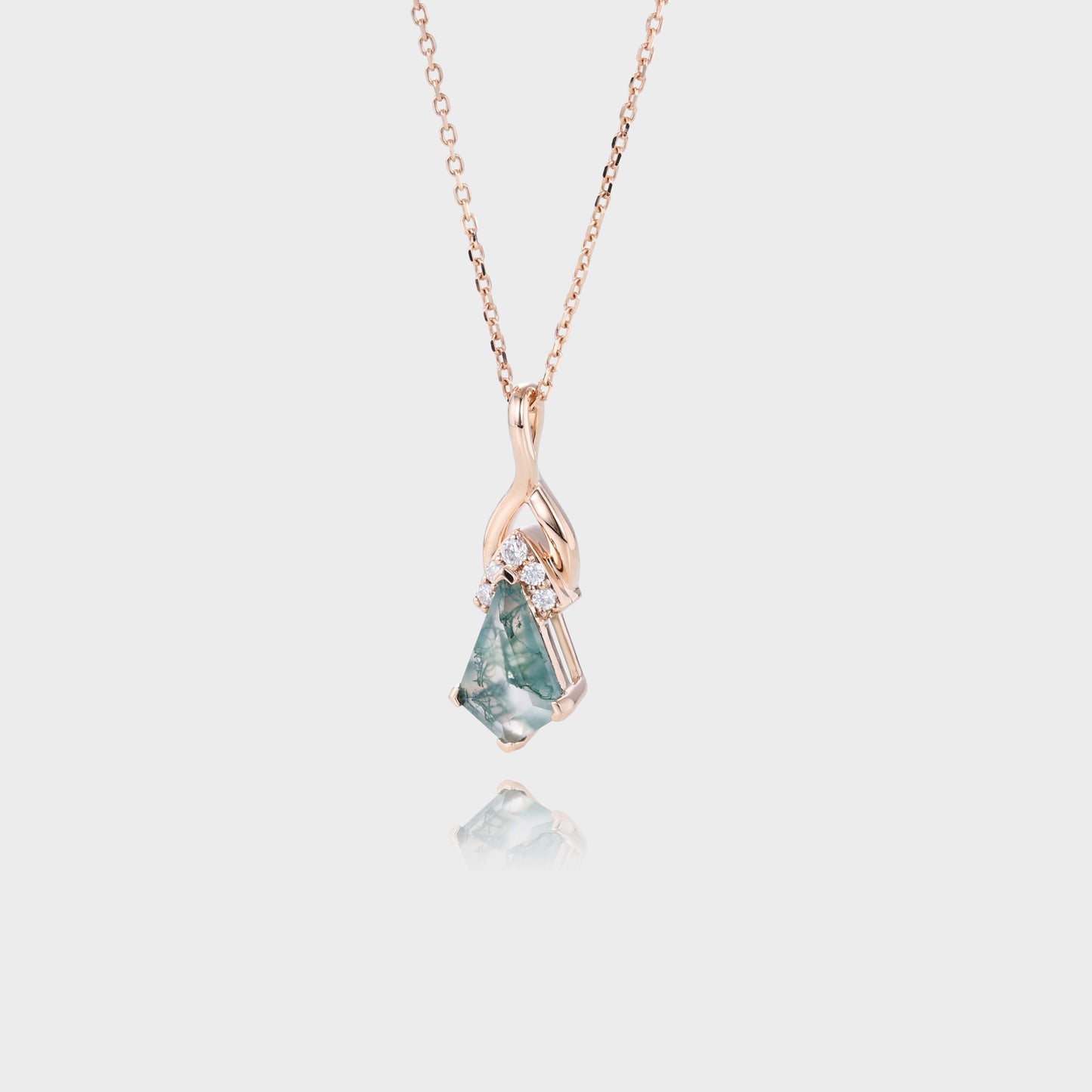 Unique Kite Cut Moss Agate Necklace Fishtail Pendant Necklace