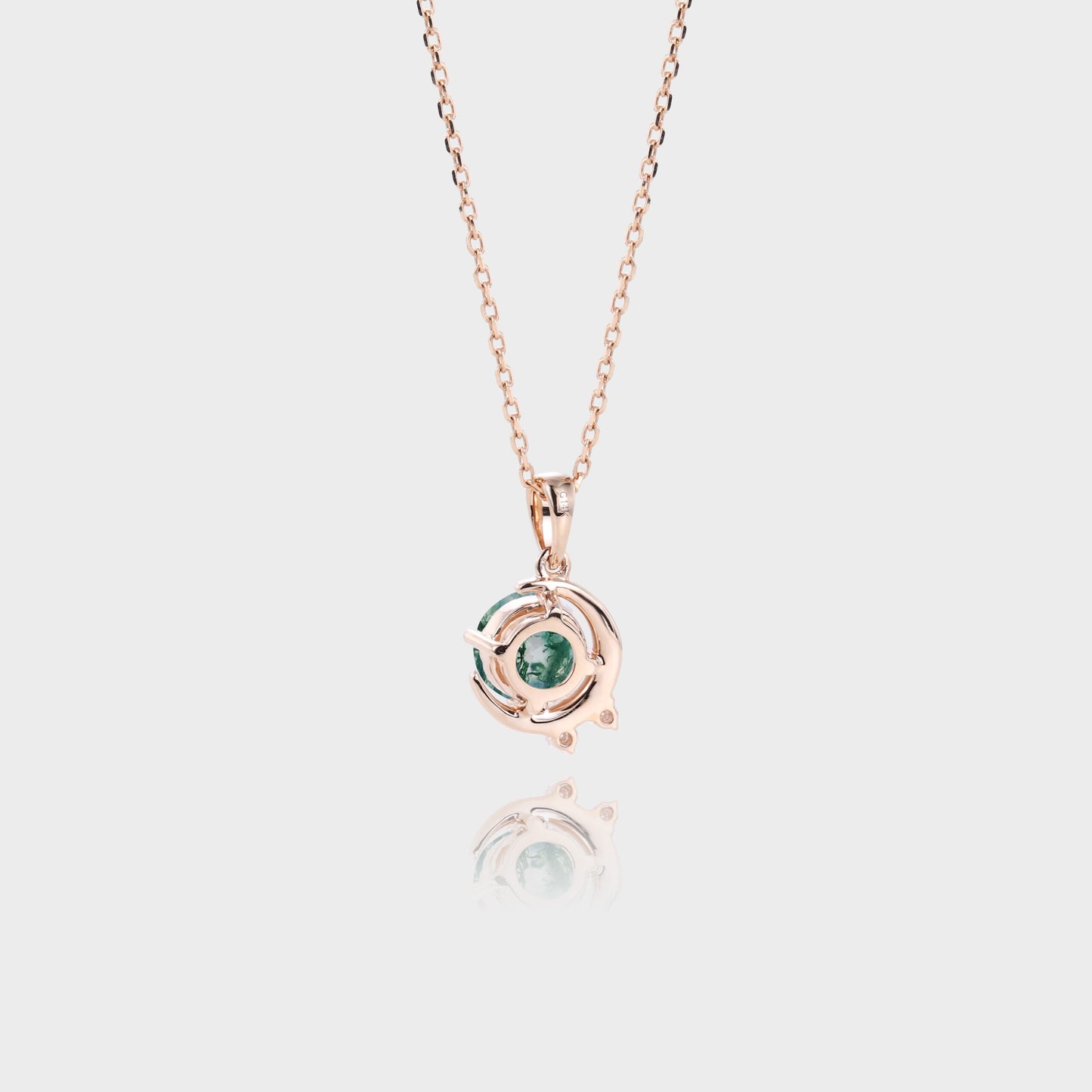 Globe Shape Round Cut Moss Agate Pendant Necklace Diamond Cluster Accented Necklace
