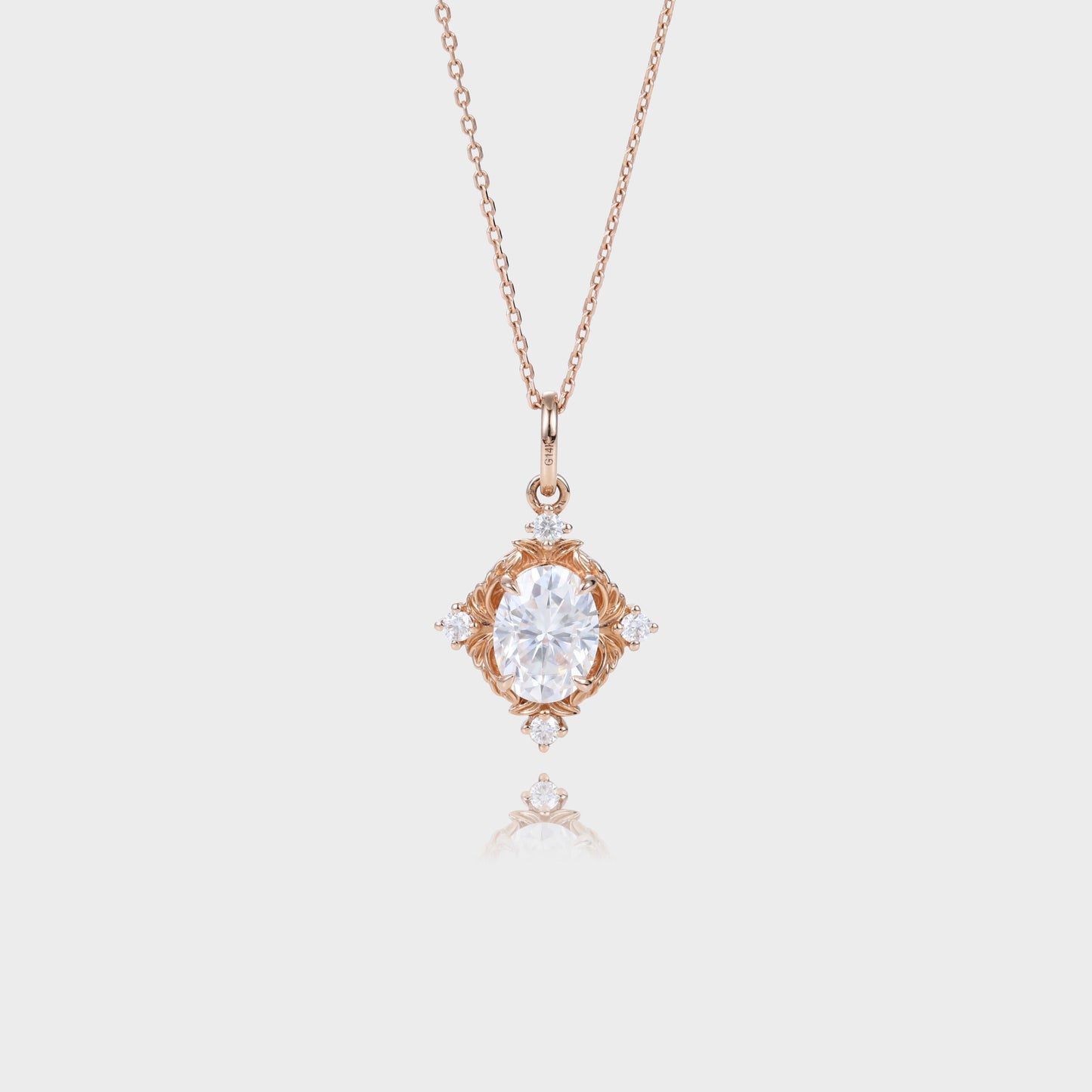 Unique Oval Moissanite Necklace Unique Filigree Pendant Necklace