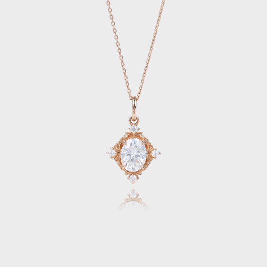 Unique Oval Moissanite Necklace Unique Filigree Pendant Necklace