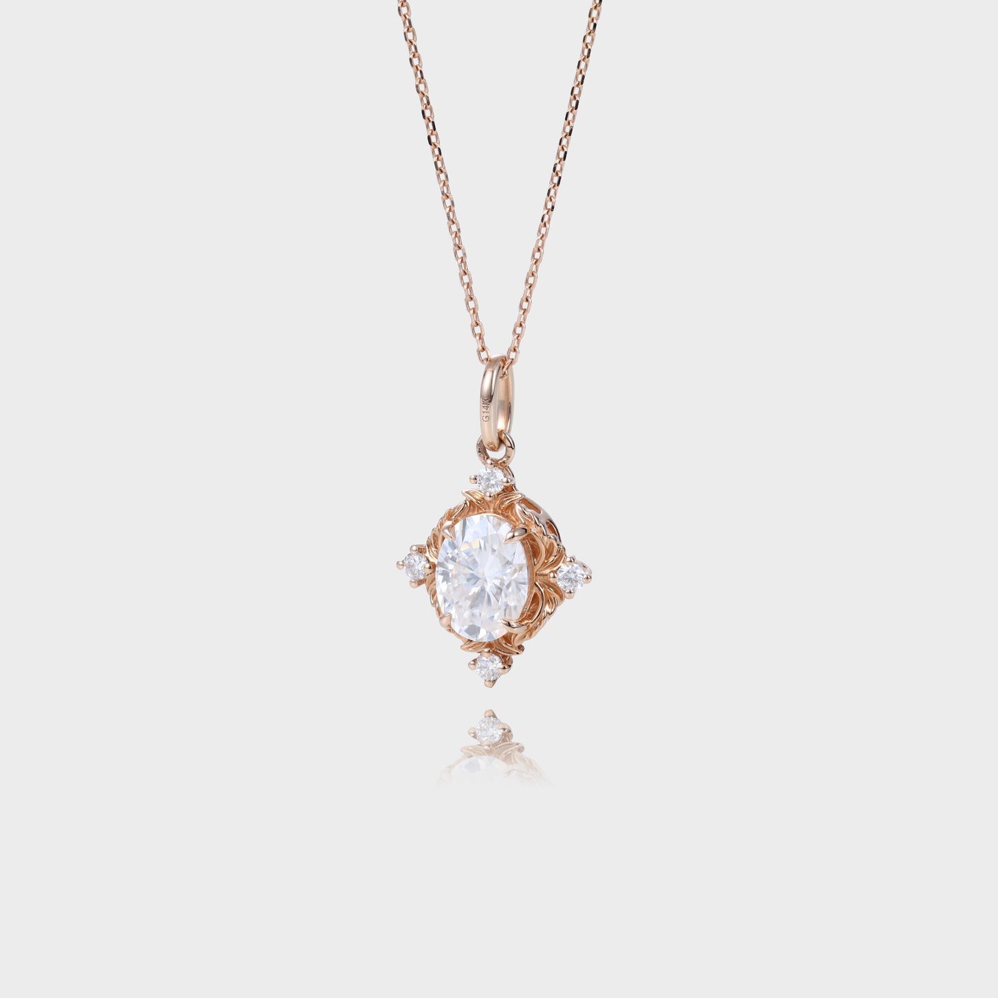 Unique Oval Moissanite Necklace Unique Filigree Pendant Necklace