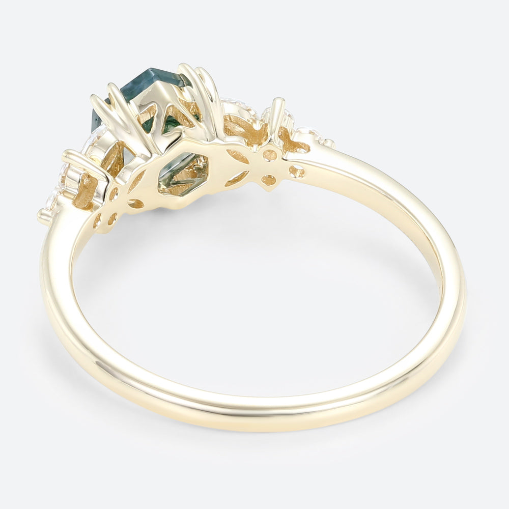 Unique Hexagon Moss Agate Simple Engagement Ring