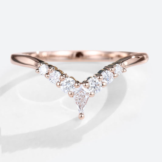 Unique Kite Moissanite Curved Wedding Band Moissanite Stacked Wedding Ring