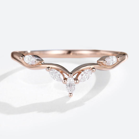 Unique Marquise Moissanite Curved Wedding Band Stacked Wedding Ring