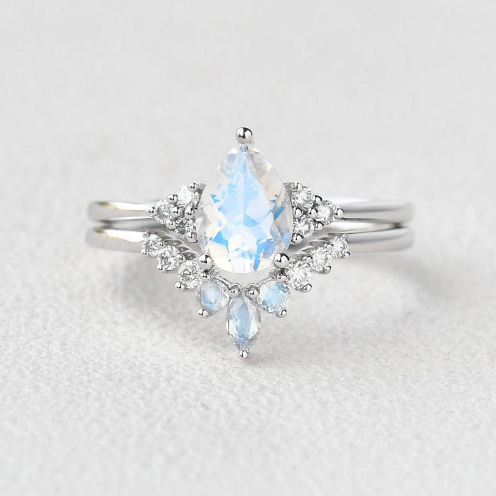 Vintage Pear Moonstone Ring Set