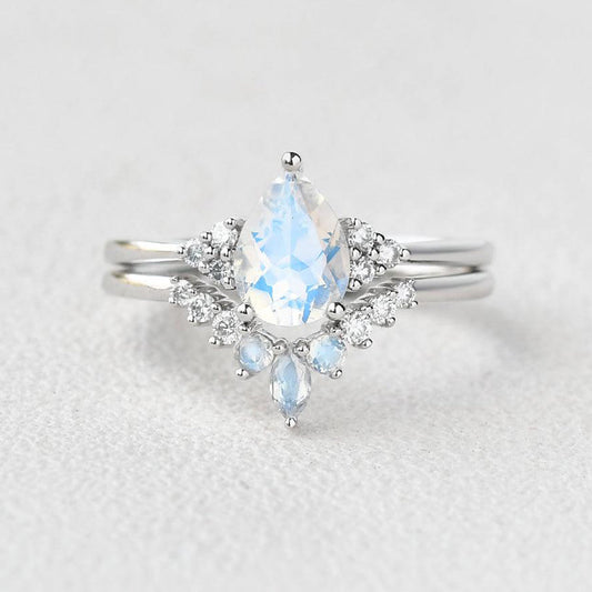 Vintage Pear Moonstone Ring Set