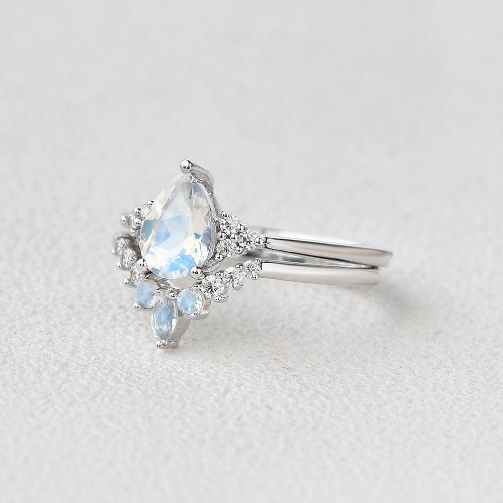 Vintage Pear Moonstone Ring Set