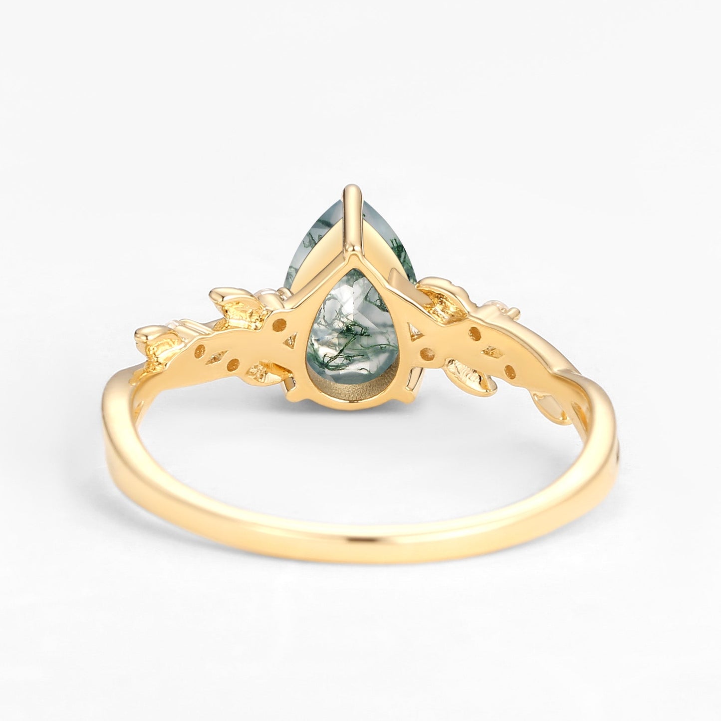 Unique Pear Cut Infinity Nature Inspired Moss Agate Ring