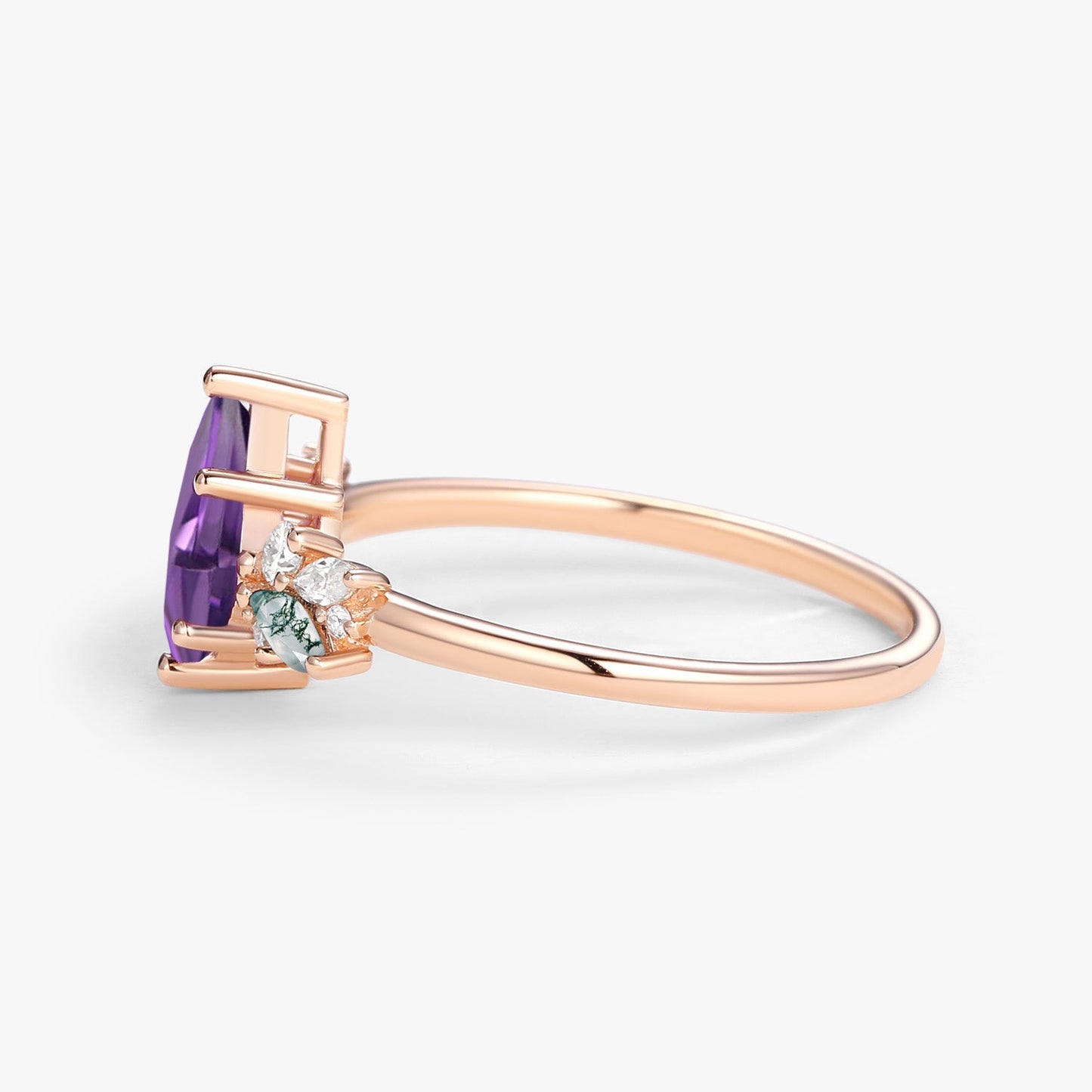 Unique Amethyst and Moss Agate Rose Engagement Ring