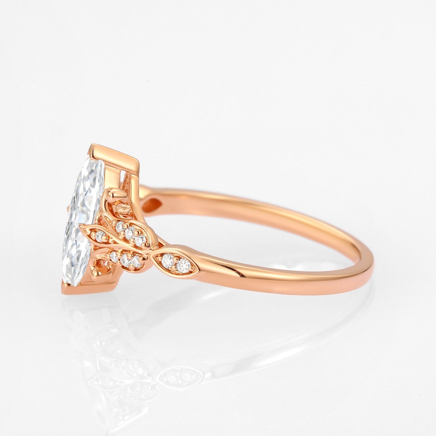 Unique floral engagement rings Marquise Moissanite Leafy Engagement Ring
