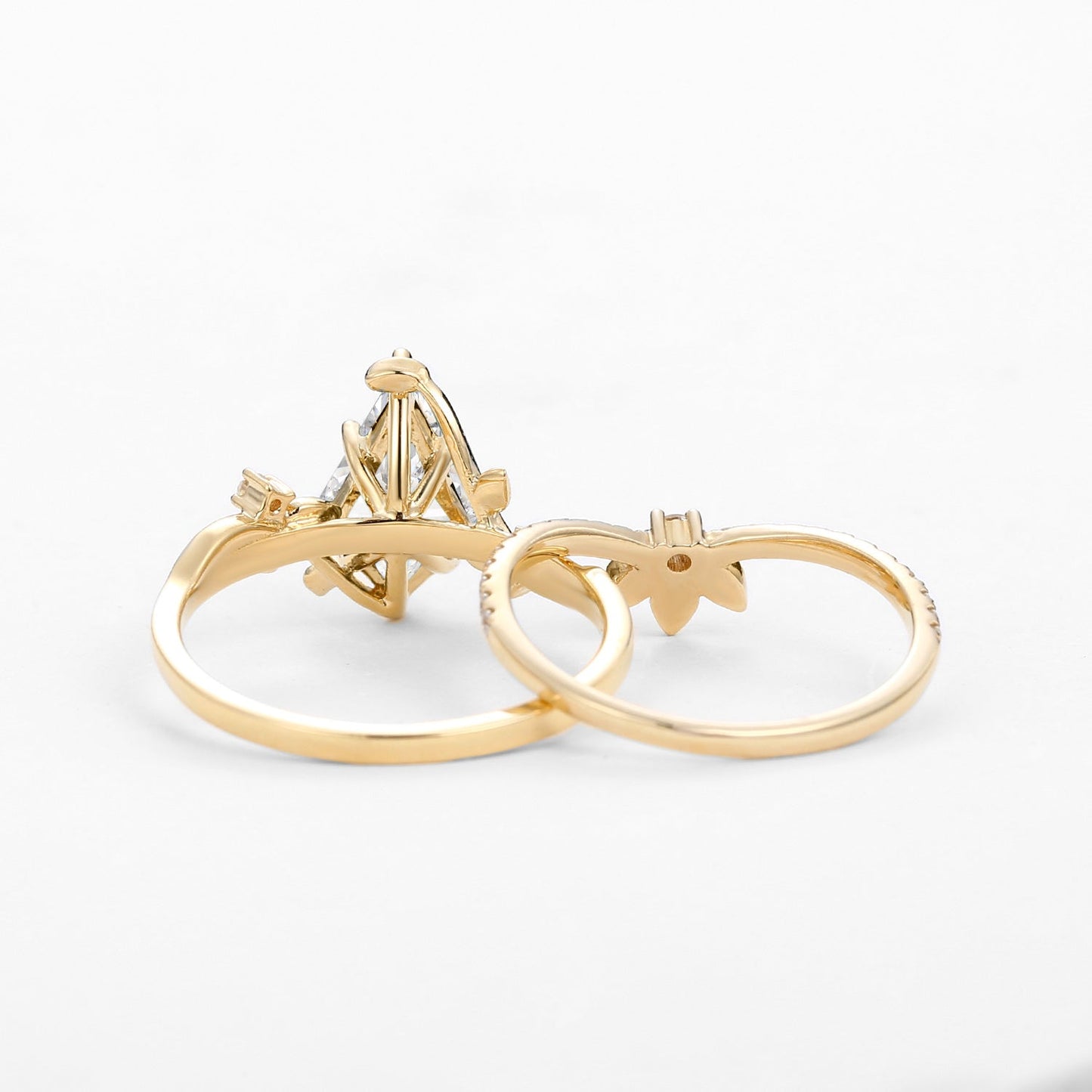 Unique floral engagement rings Kite Moissanite Leafy Engagement Ring Set Bridal Set