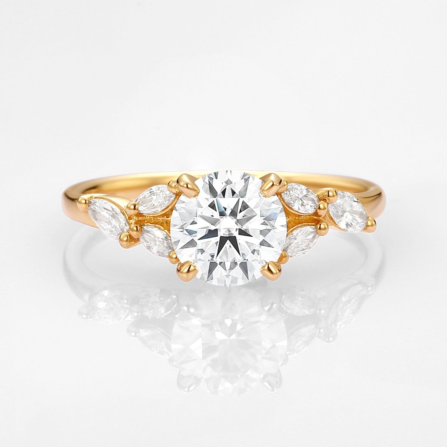 Unique Moissanite Leafy Vine & Cluster Marquise Ring
