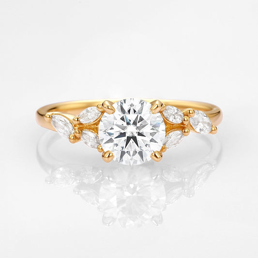 Unique Moissanite Leafy Vine & Cluster Marquise Ring