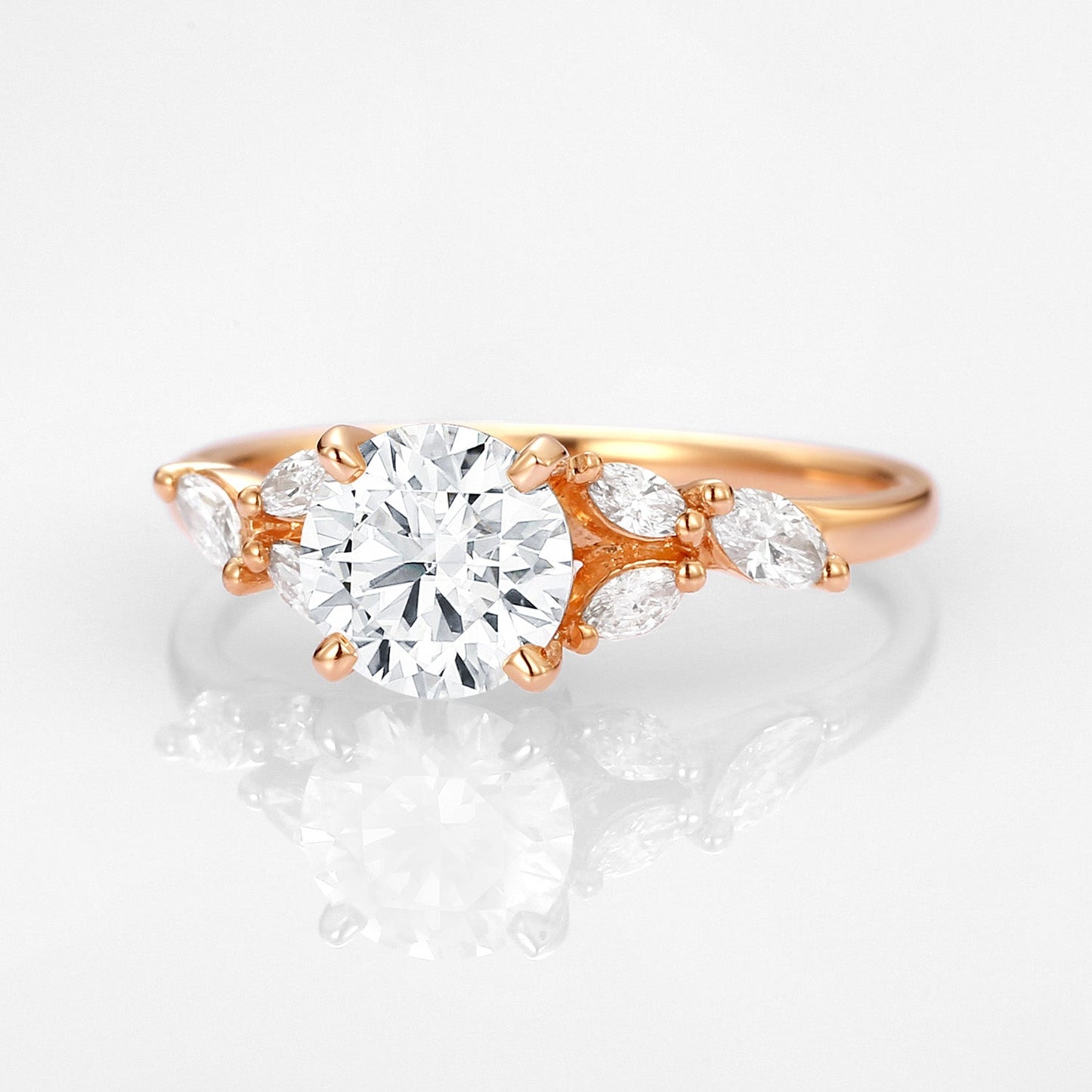 Unique Moissanite Leafy Vine & Cluster Marquise Ring