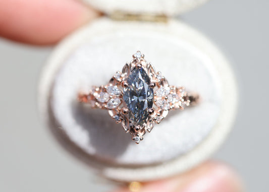 Unique Celeste Rose Starlight Marquise Grey Moissanite Ring