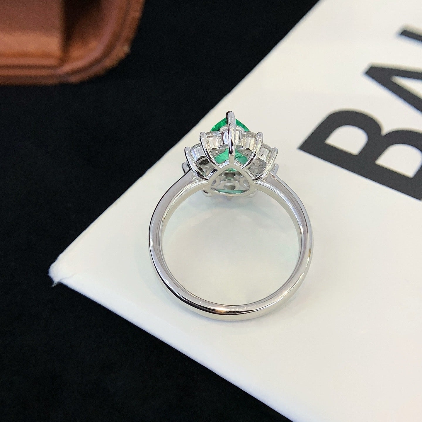Unique Pear Emerald  Engagement Ring Vintage oval cut Ring Moissanite cluster Wedding