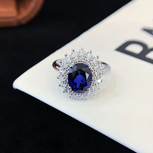 Unique Oval Sapphire Engagement Ring Moissanite cluster Wedding Ring