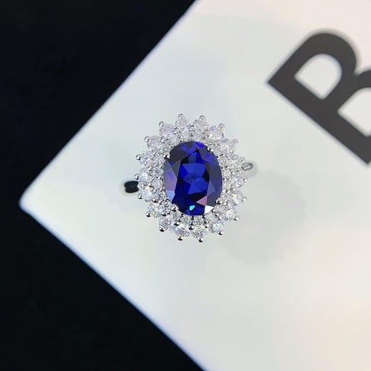 Unique Oval Sapphire Engagement Ring Moissanite cluster Wedding Ring