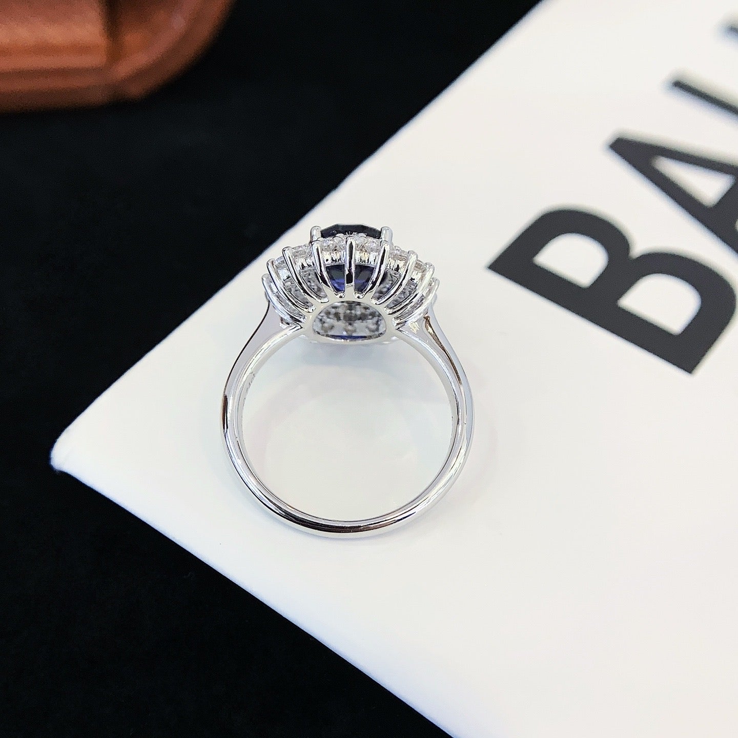 Unique Oval Sapphire Engagement Ring Moissanite cluster Wedding Ring