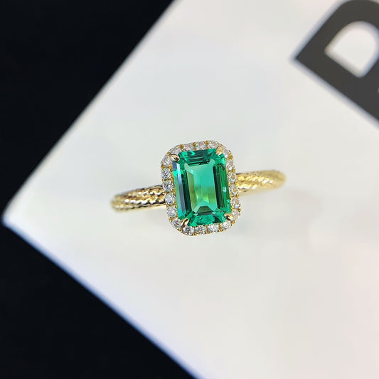 Vintage Emerald cut Emerald Engagement Ring Moissanite cluster Wedding Ring