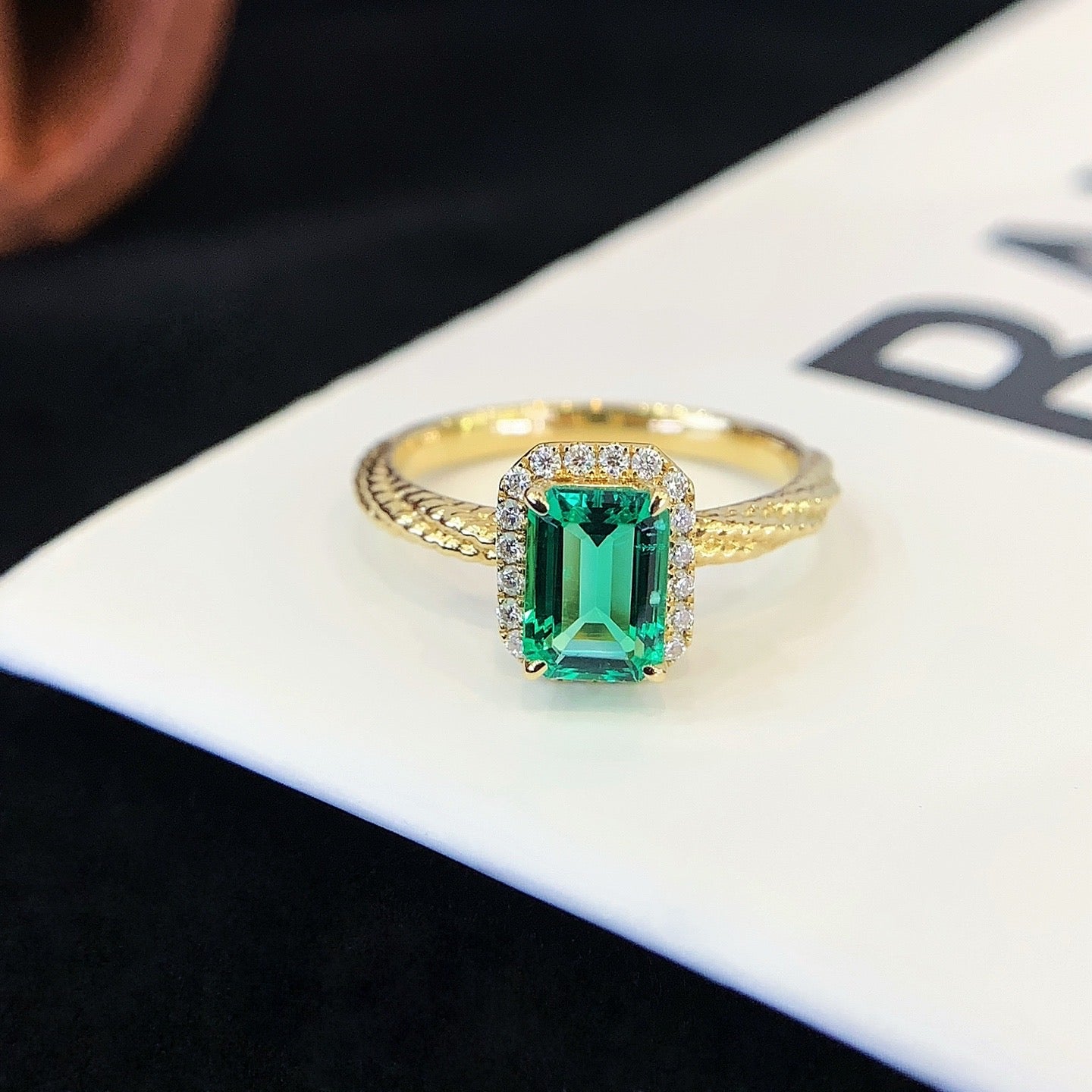 Vintage Emerald cut Emerald Engagement Ring Moissanite cluster Wedding Ring