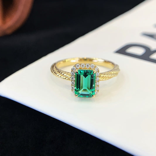 Vintage Emerald cut Emerald Engagement Ring Moissanite cluster Wedding Ring