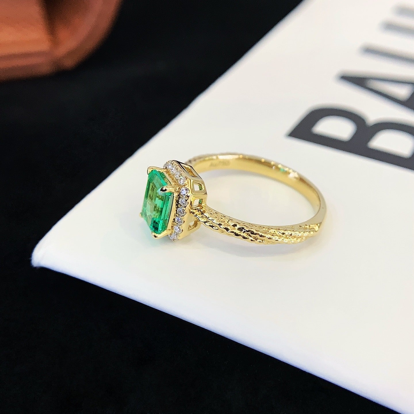 Vintage Emerald cut Emerald Engagement Ring Moissanite cluster Wedding Ring