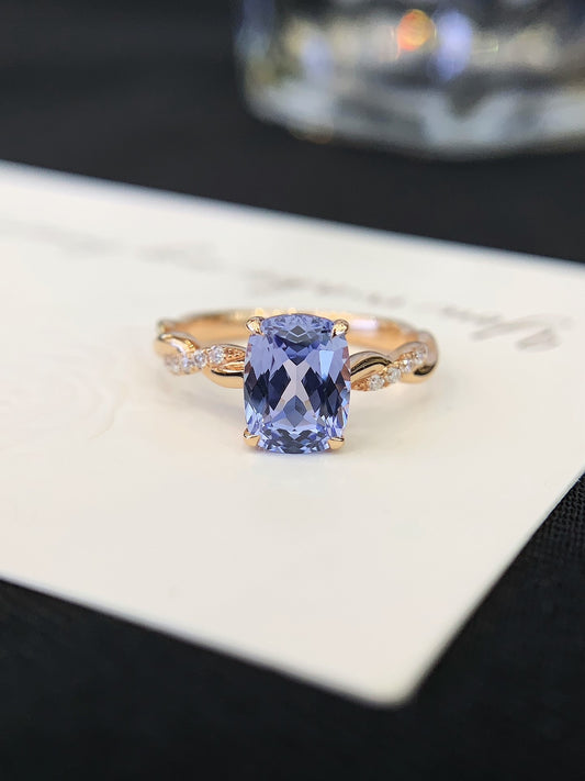 Vintage Oval Lab Sapphire Engagement Ring with Twisted Band Ring