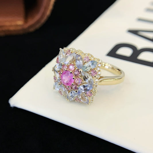 Unique Round Padparadscha Engagement Ring Moissanite cluster Wedding