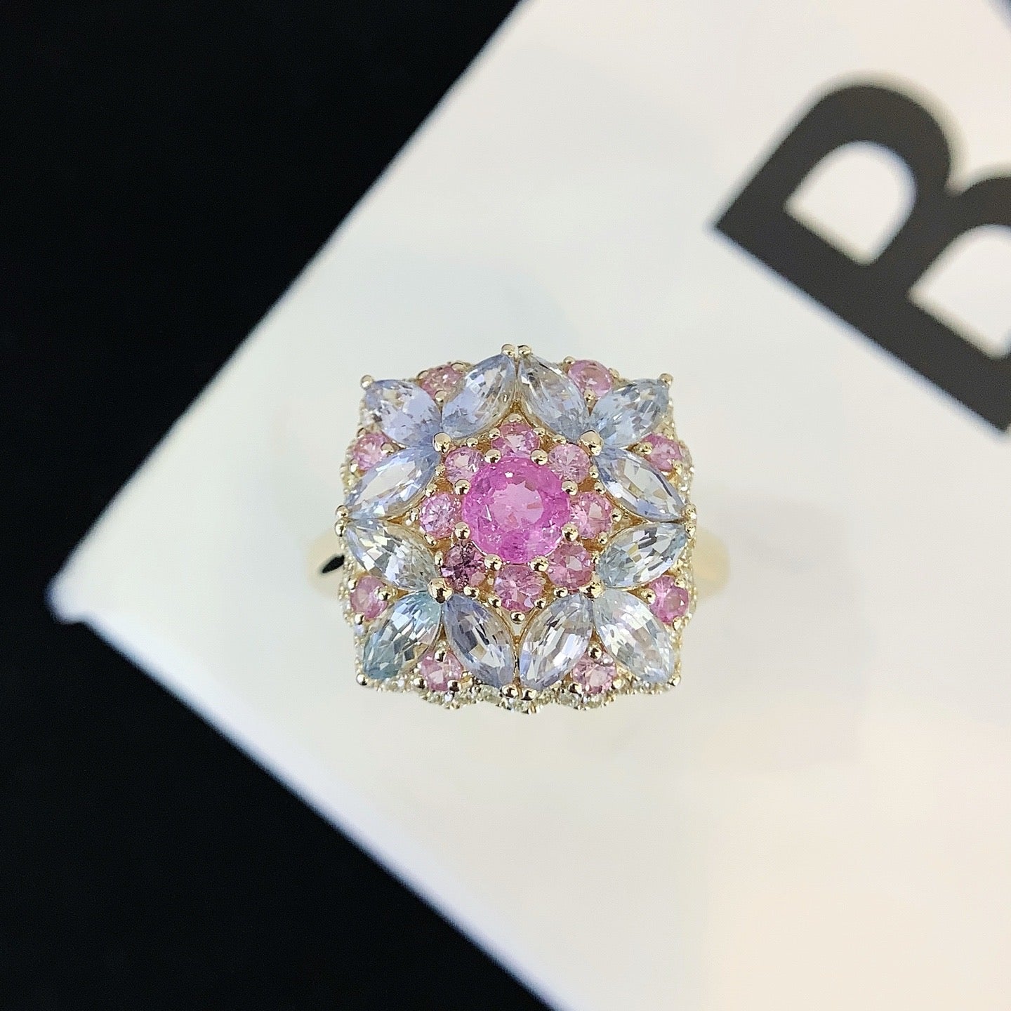 Unique Round Padparadscha Engagement Ring Moissanite cluster Wedding