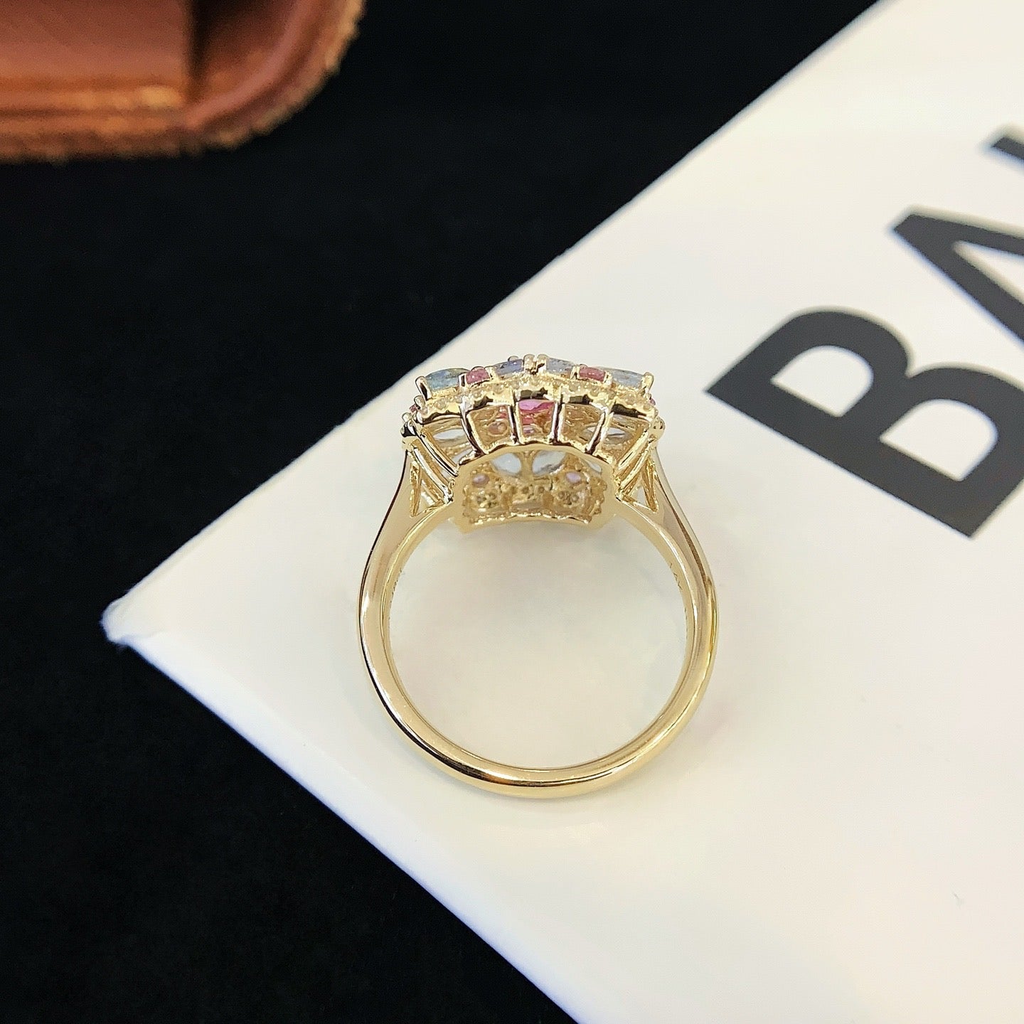 Unique Round Padparadscha Engagement Ring Moissanite cluster Wedding