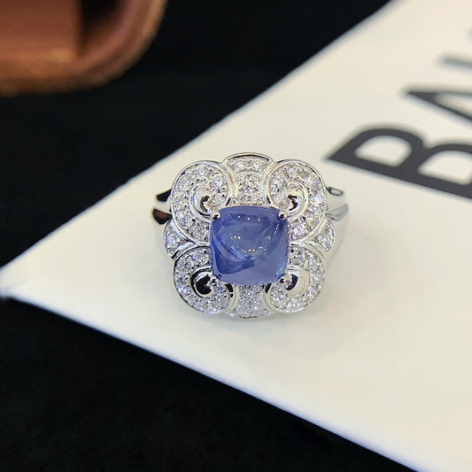 Vintage Cushion Sapphire Engagement Ring Moissanite cluster Wedding Ring